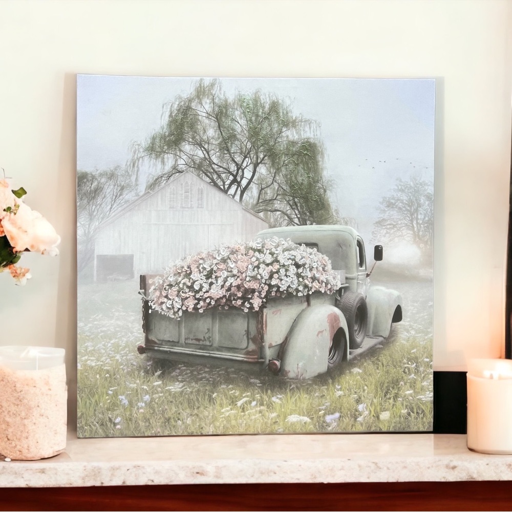 Vintage Truck Floral Canvas Print - Unknown Author